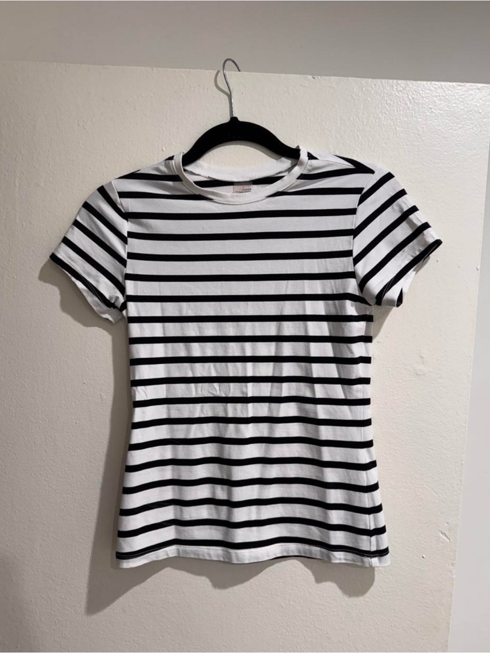 Women's Black & White Striped Short Sleeve Tee